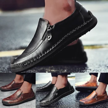 

Men Shoes Low Heel Daily Casual Men Zipper Casual Shoes Flats Moccasins Leather Footwear Male Shoes D30