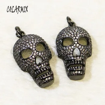 

6Pcs Fashion skull Halloween jewelry micro pave Cubic Zircon Black Skull pendant jewelry pendant 5926