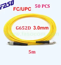 

FASO 50Pcs SX Core FC/UPC-FC/UPC Fiber Optic Patch Cord Single Mode G652d 3.0mm Fiber Cable Jumper Yellow LSZH Jacket 5m