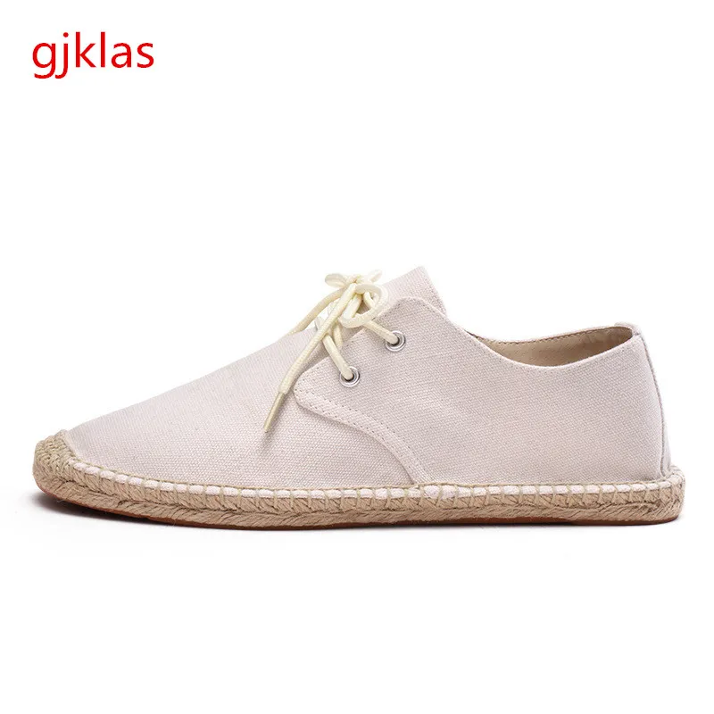 

Hemp Canvas Fisherman Shoe Lace Up Casual Shoes Men White Black Blue Light Sneakers Mens Breathable Shoes Zapatilla Fashion