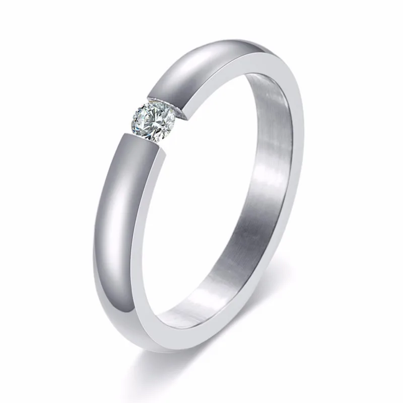 3mm Simple High Polished 4 Colors Stainless Steel Cubic Zirconia Stone Engagement Wedding Rings for Woman Stainless Steel Ring Finger Ring Wedding Rings Wedding Ring