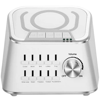 

White Noise Sleep Sound Machine with Wireless Charging and Bluetooth Audio Function, Can Mix 10 Kinds of Natural Soothing Sounds