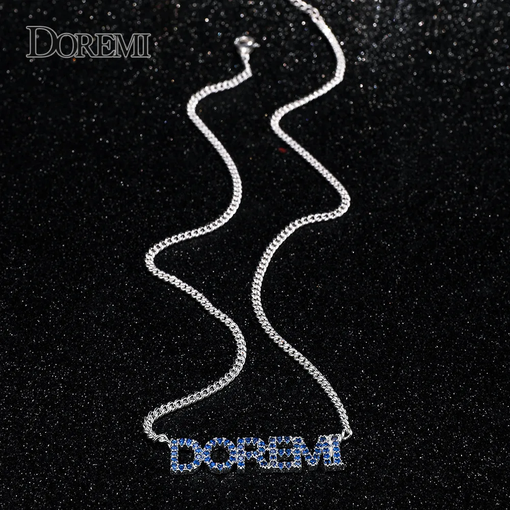 DOREMI Crystal Custom Name Necklaces with 5Colors Zircon Pendant Letters Necklace  Custom Jewelry Numbers Personalized Pendant doremi 9mm letter colorful zircon cuff bangle custom initial name hallow bangle personalized adjustable women gifts jewelry