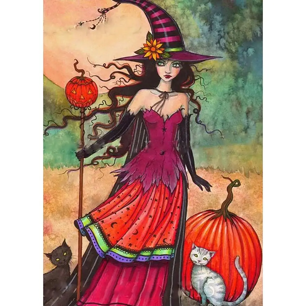 

5D Diamond Painting Halloween Theme Witches Pumpkin Pattern Diamond Embroidery Cross Stitch Partial Drill Kits Rhinestone Q3