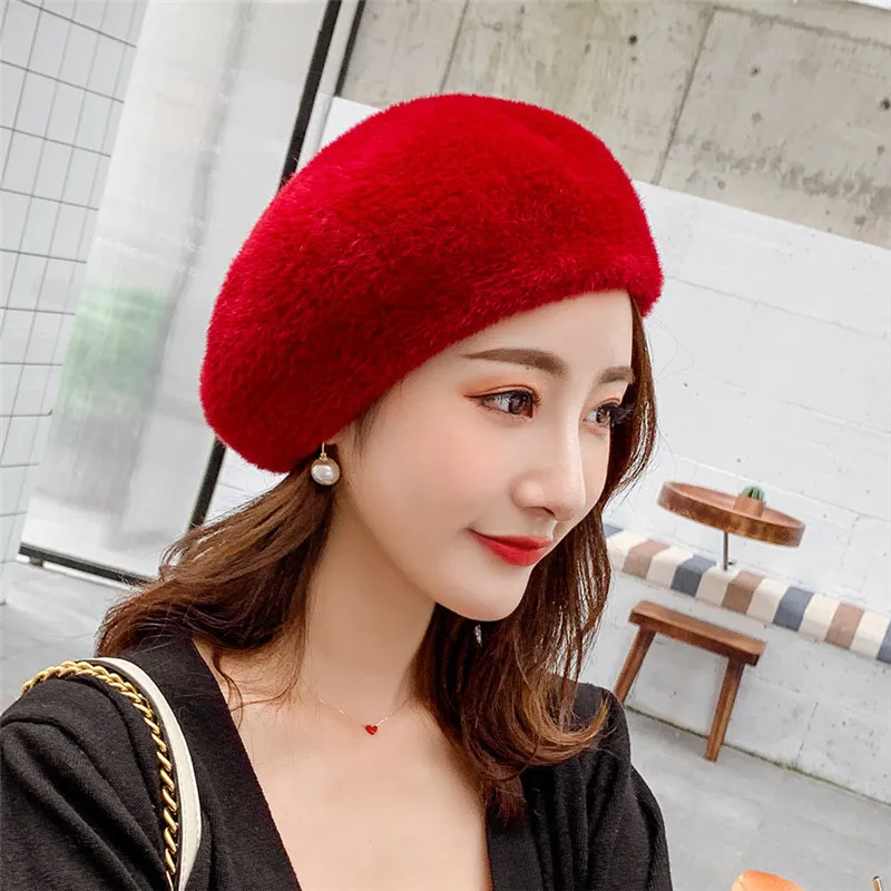 YELITE чистая красная шляпа Женская ins tide имитация норки Бархатный берет осень и зима Корейский Японский живописец шляпа Искусство ретро берет шляпа