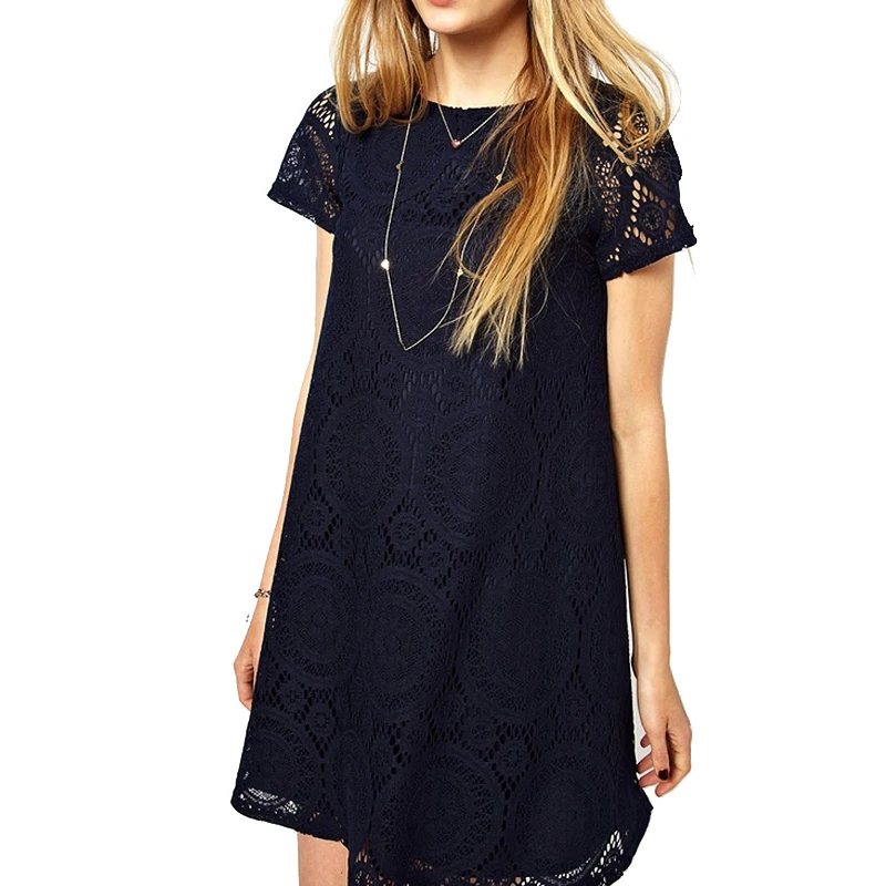

2019 New Fashion Summer Dress Plus Size Clothing Women'S Casual Loose Short-Sleeve Lace Hollow Out Dress Plus Size Dresses