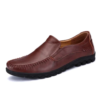 

2020 New Men Shoes Brand Leather Men's Loafers Moccasins Casual Shoes Breathable Slip on Flat Boat Shoes Big Size 38-46