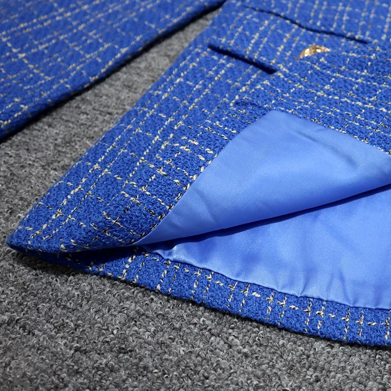 2020 Autumn Winter Vintage Plaid Tweed Blazers Jackets Women Elegant Office Suit Coat Female Solid Outwear Tops Mujer