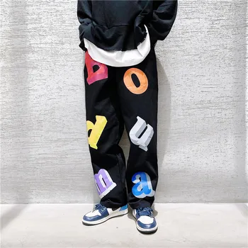 

2020 Autumn Men Casual Pants Cotton Letter Print Loose pant Hip Hop High Street Fashion Harem Pants Jogger Dark Elastic Waist