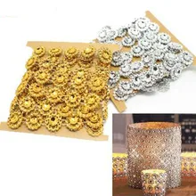 2 jardas/rolo claro cristal ouro base de prata copo strass corrente vestuário costura estilo diy acessórios beleza decoração festa(China)