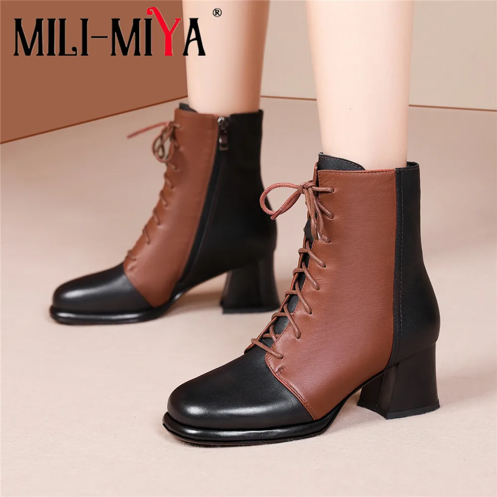 

MILI-MIYA Big Size 34-43 Brand New Ladies Chunky Heels Ankle Boots Fashion Colorful Zip Platform Cross Tied Party Street Shoes