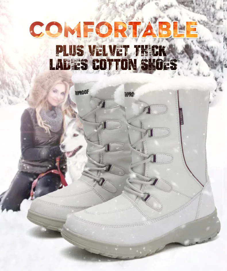 YITU Winter Hiking Boots Women 100% Waterproof Genuine Leather Trekking Hiking Shoes Outdoor Woman Winter Sneakers Cotton Boots