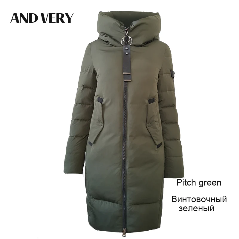 ANDVERY winter new women's oversized casual cotton jacket black shirt long ladies hooded winter warm biological fluff 9980 - Color: pitch-green S11