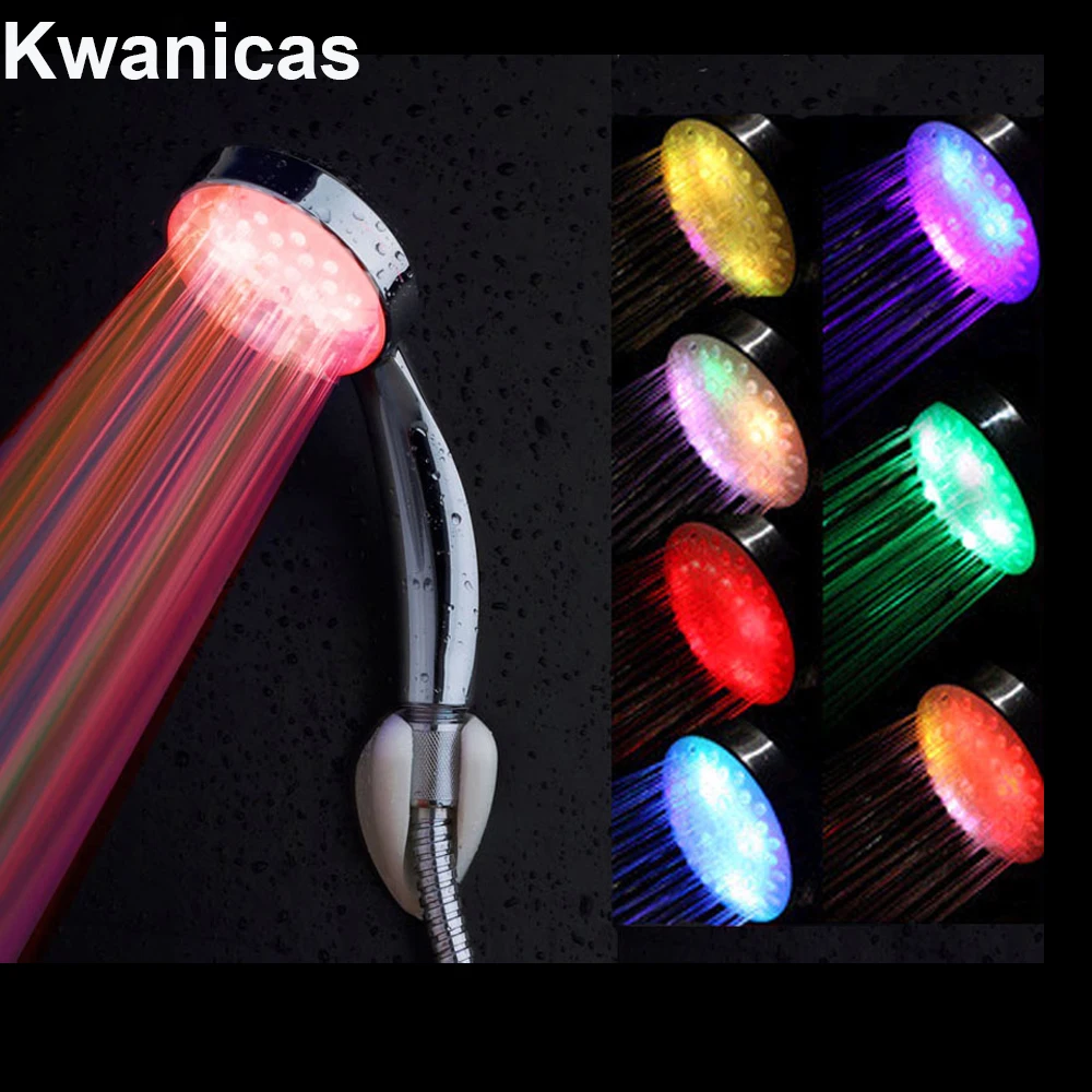 7 Color Water Power LED Round Shower Head Handheld Temperature Sensor