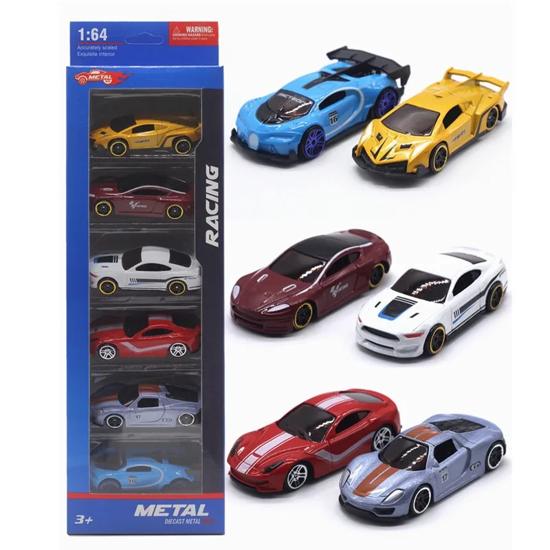 6Pcs/Set 1:64 Diecast Alloy Sports Toy Car Model Christmas Decorations Mini kids Sliding Car Set Multi-style Gift For Children
