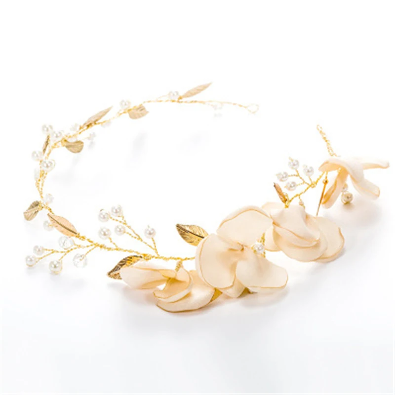 Flower Bridal Hair Hoop Ornaments Charms Women Wedding Jewelry Accessories Handmade Metal Leaf Headband Bride Hairdress Hairband