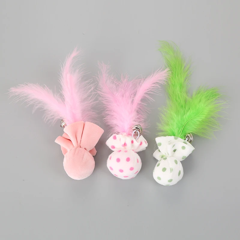 Macaron Color Bell Ball Cat Toys Cute Wave Point Feather Cat Toy Kitten Interactive Ball Cat Toy Plush Bell Feather Pet Cat Toy