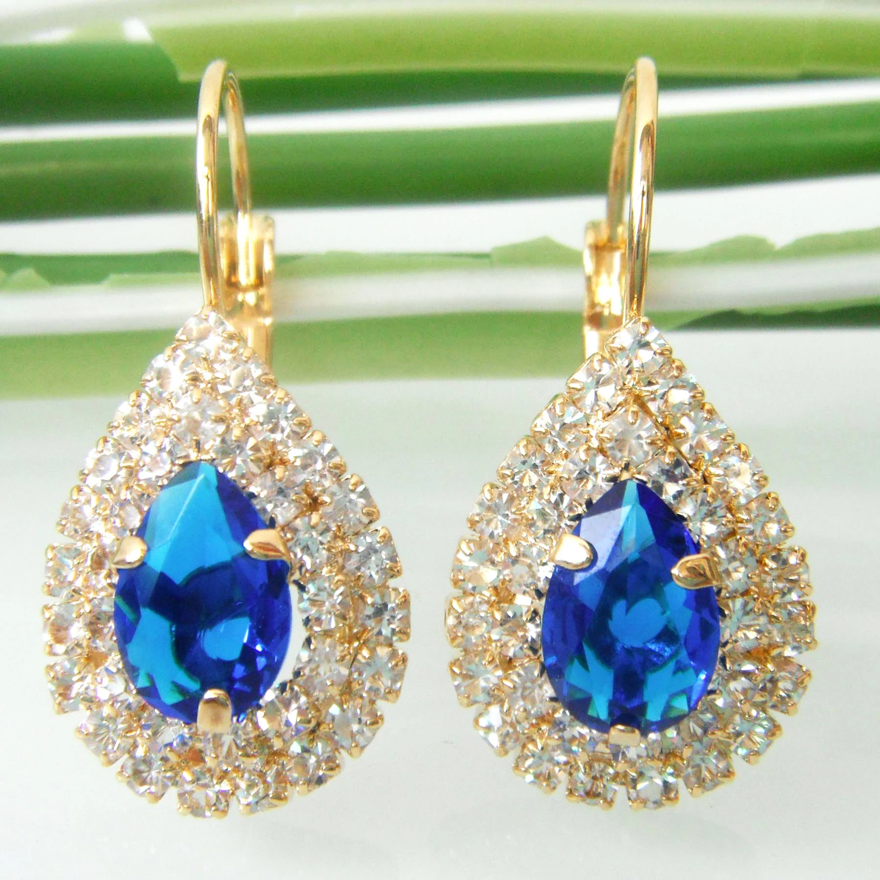 Навачи капли воды синий кристалл кубический циркон желтый GP серьги кольцо