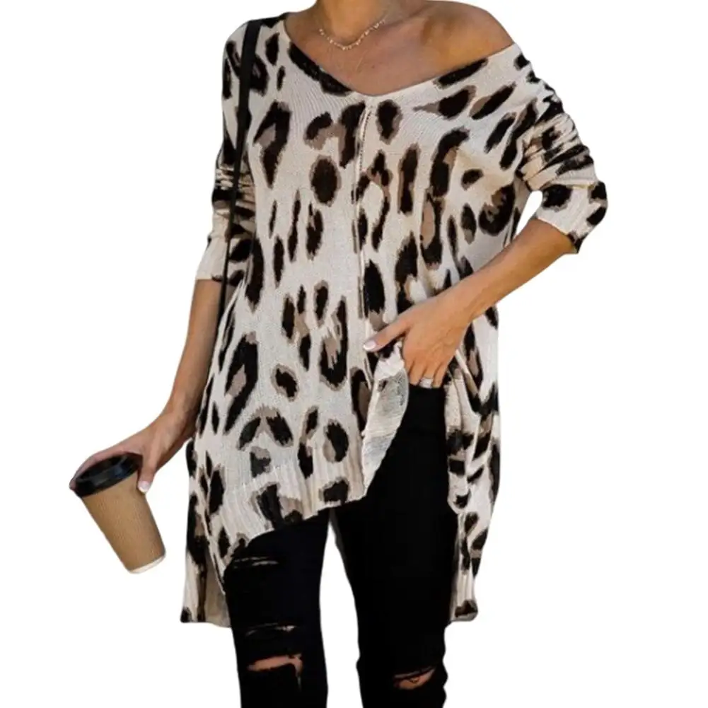 GloryStar Women Long SLeeve Leopard Printed Pullovers Sweaters Wide Shoulders Casual Top for Woman Robe Hiver Femme Kazak | Женская