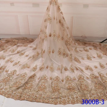 

Light Color Handmade French Beaded Lace Fabrics 2019 Flower Sequins Fabric Luxury Full Beaded Bridal Lace Fabric 5yards QF3000B