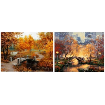 

2 Set 16X20 Inch DIY Paint By Number Kit Digital Oil Painting Canvas Beautiful Scenery Home Decor, 1 Set Maple Leaf & 1 Set Autu