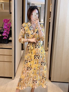 

2020 Women Dresses Summer High Fashion Deep V NECK Print Long Dress Vestidos