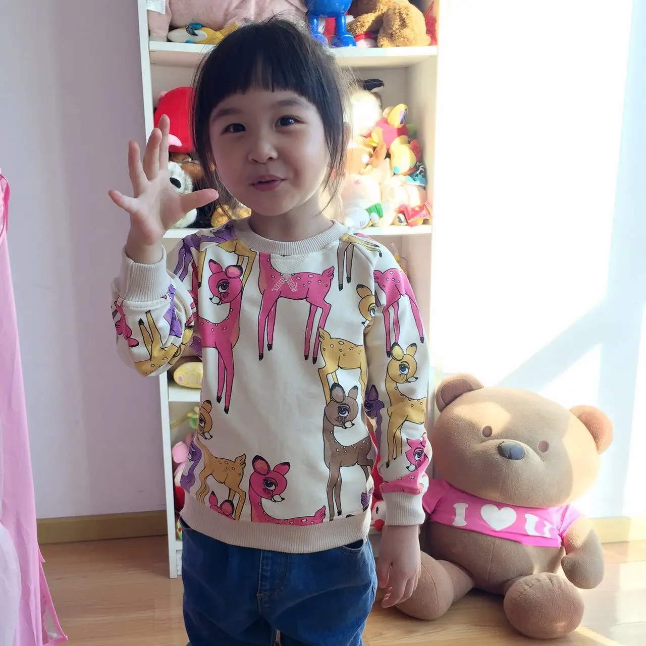 

Customizable Autumn Childrenswear Australia Deir Sika Deer Pattern GIRL'S Coat Children Hooded Zipper Coat