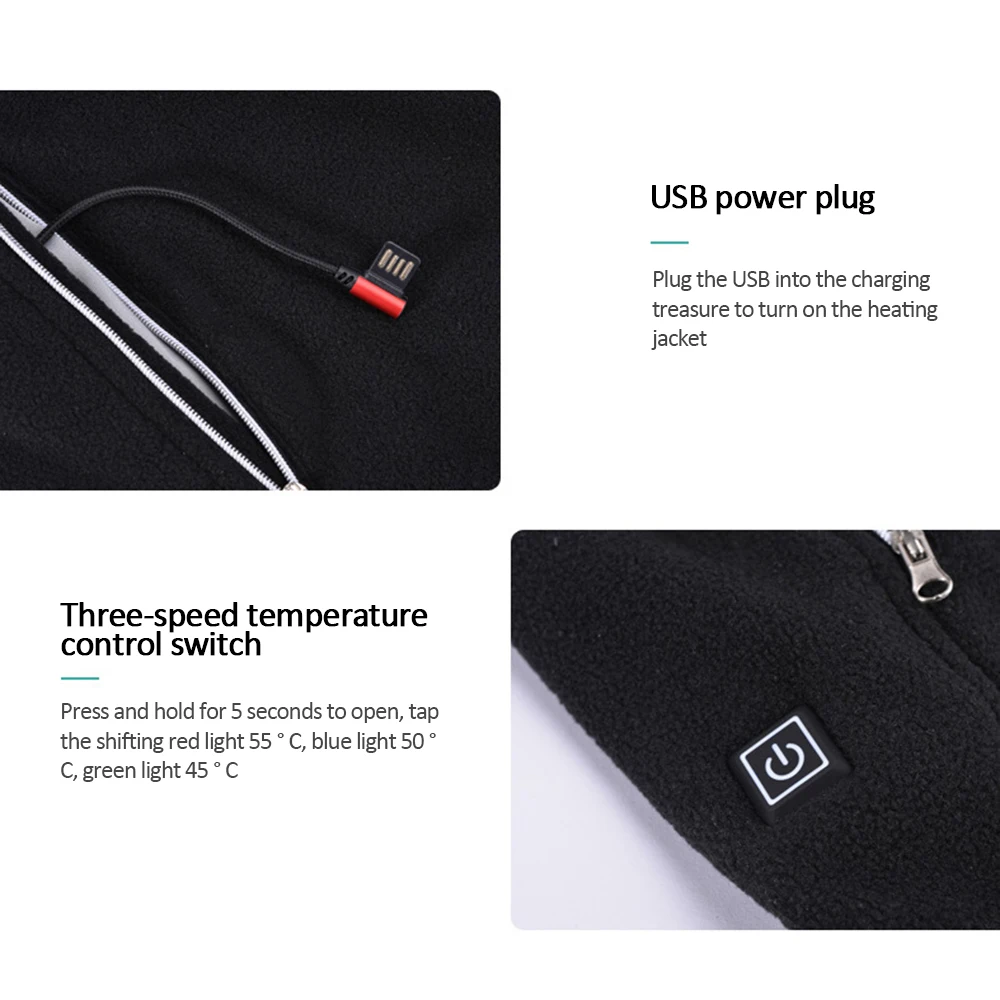 Плюшевая ткань 5-8 часов в режиме Сверхлегкий с usb-портом и зарядкой тепловой жилет зима Лыжный Спорт Путешествия согревающие; 3-скоростной Управление куртка