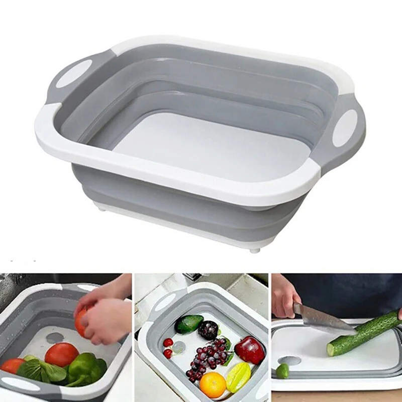 

Folding Chopping Blocks Foldable Silicone Cutting Board Fruit Washing Basket Washable Camping Chopping Stand Kitchen Organizer