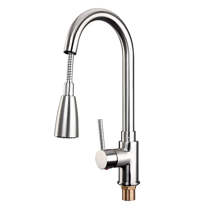 

Nickel Brushed Kitchen 360 Degree Rotation Pull Out Basin Faucet Water Spout Spray Swivel Single Handle Cold And Hot Mixer Tap