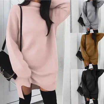 

Imcute Fashion Knitted Pullover Tops Loose Mini Dress Winter Spring Autumn Women Sweatshirt Turtleneck Long Sleeve Jumper Dress