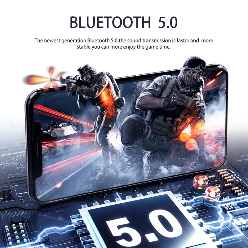 D019 Bluetooth V5.0 беспроводные наушники HD стерео бас светодиодный дисплей зарядное устройство чехол для iPhone сотовый телефон