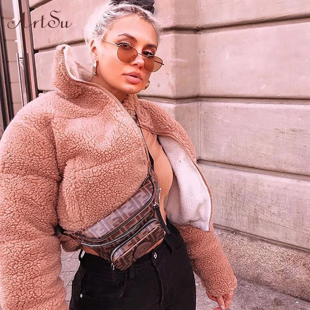 Artsu Autumn Winter Warm Thick Lamb Teddy Bear Coat Women Fleece Two-color Double-sided Fluffy Faux Fur Jacke ASCO60419