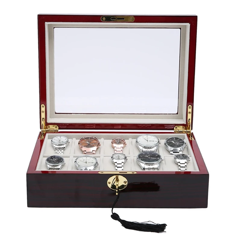 

6 10 12 Slot/Grid Watch Box Velvet Wooden Display Container Travel Storage Holder Organizer Case Gift With Tassel Key Gear New