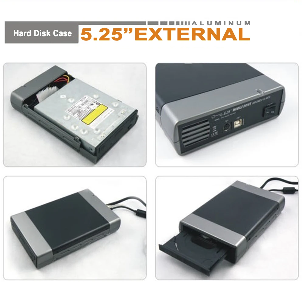 CD DVD Drive 5.25 inch Optical Drive Enclosure USB3.0/2.0 to SATA US/EU Adapter Hard Disk Case Support DVD 16 Speed Recording