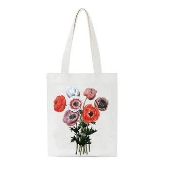 

Ladies Canvas Tote Bag Floral Flower Plant Pattern Shopping Travel Bag Women Eco Reusable Shoulder Shopper Bag bolsas de tela