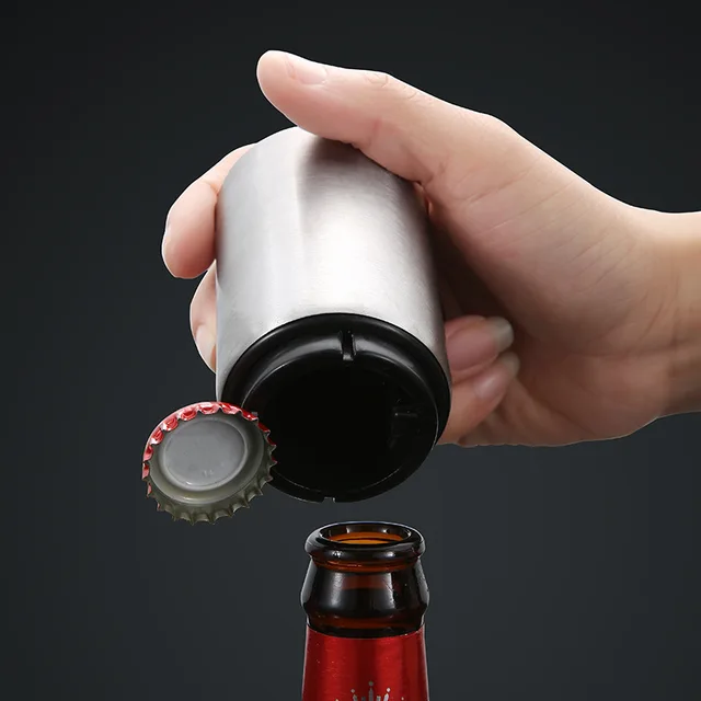 Apribottiglie automatico per birra, apribottiglie magnetico, apribottiglie Push Down in acciaio inossidabile vino birra Soda Cap Opener accessori da cucina 4
