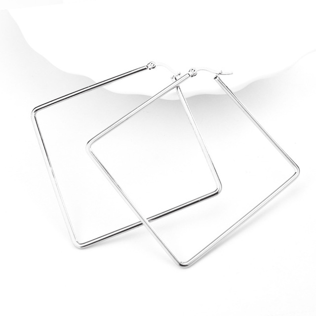 New Stainless Steel Geometric Big Hoop Earrings for Women 30/40/50/60mm Simple Square Sleeper Earring Fashion Jewelry Gift
