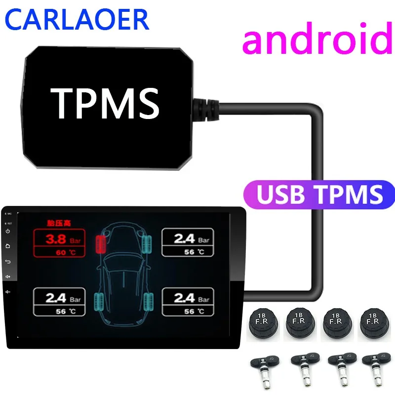 KIMISS Car USB Tire Pressure Monitor System TPMS con 4 sensori esterni per Android Car Navigation Display