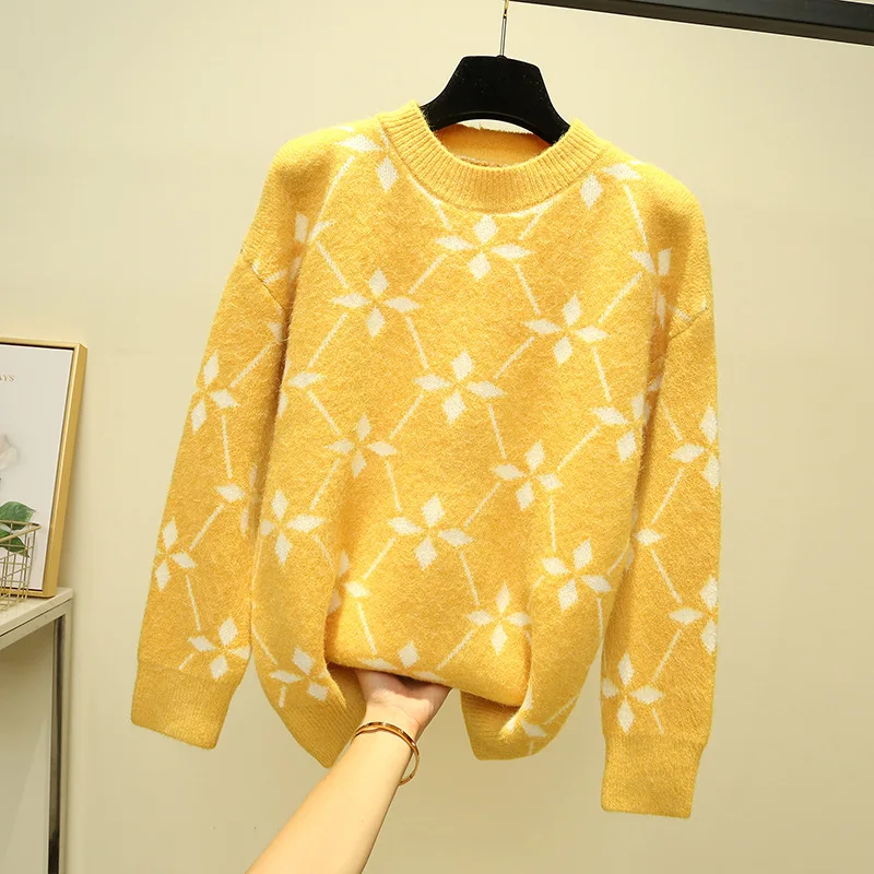 

Women's sweater in autumn winter wear loose Pullover lazy wind 2019 new academic round neck bottoming shirt knit sweater women