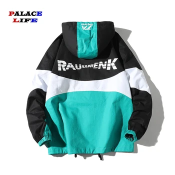 

2020 Fashion New Hooded Jacket Mens Arrivals Stitching printing Hip Hop Jackets 100%Cotton Casual Coat Man Streetwear