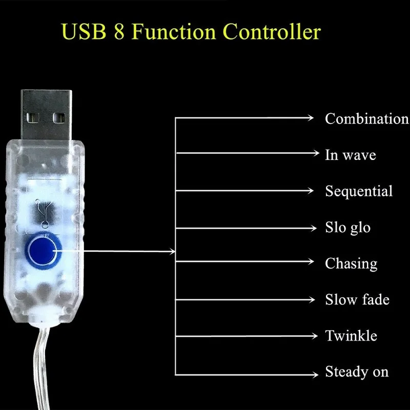 10 метров 5 в USB Светодиодная лента RGB огни 8 режимов водонепроницаемые рождественские огни декоративная подсветка для дома Рождественская гирлянда Сказочный свет