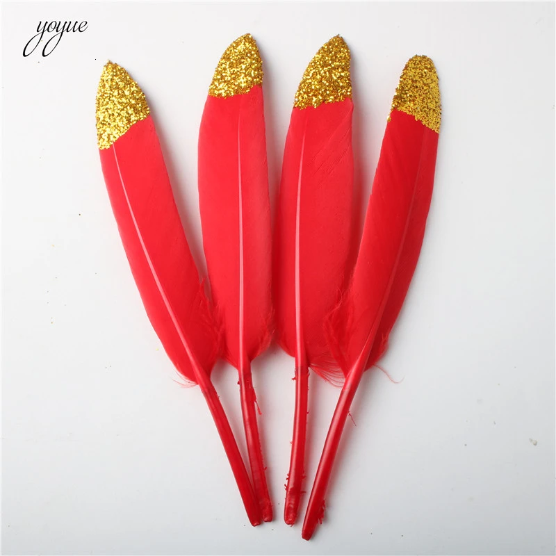 red 10 шт./партия элегантные золотые гусиные перья 10-15 см/4-6 дюймов DIY Перья для рукоделия ювелирные изделия свадебное украшение шлейф - Цвет: red