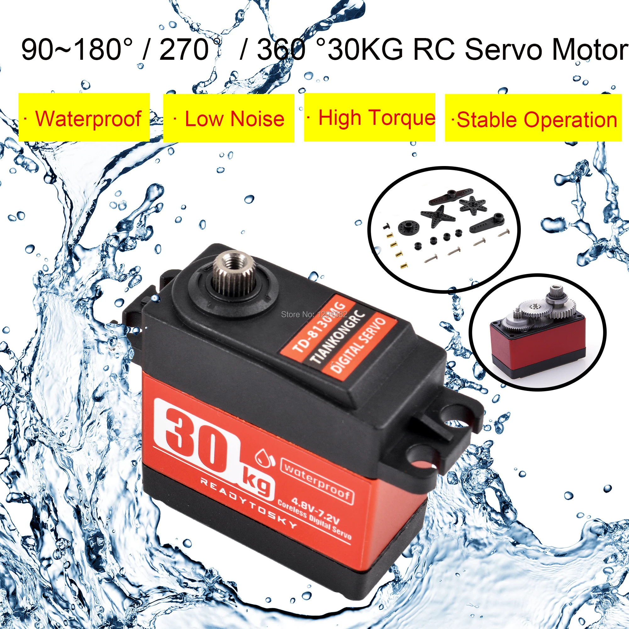 

Waterproof 30KG TD-8130MG Servo 90~180 / 270 / 360 Degree Update Metal Gear Digital Servo 25T Arm for 1/8 1/10 Scale RC Cars