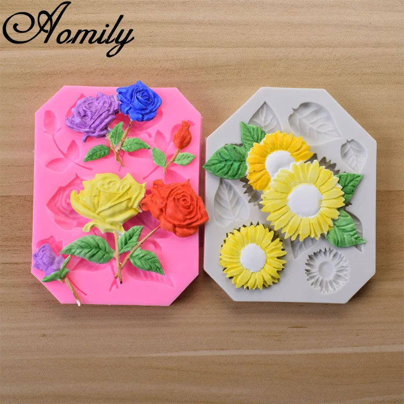 Aomily Rose Sunflower Silicone Cake Mold Fondant Molds DIY Chocolate