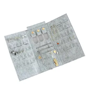 

Wear Resistant Portable Foldable Practical Necklace Earrings Roll Storage Gift Lightweight Large Capacity Felt Jewelry Organizer