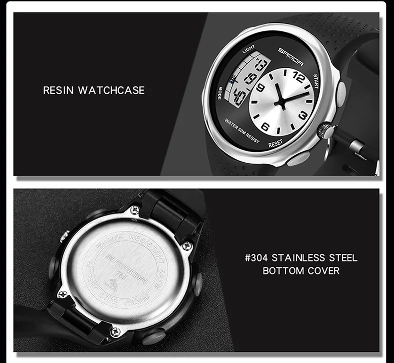 SANDA двойной дисплей наружные спортивные часы для мужчин Мода 5 бар водонепроницаемые военные наручные часы электронные часы Relogio цифровые