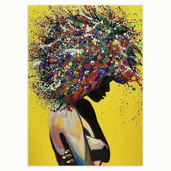 

HD Abstract African Girl Wall Art Oil Printed Canvas Paintings Graffiti Poster Street Art Black Girl Wall Pictures Home Decor