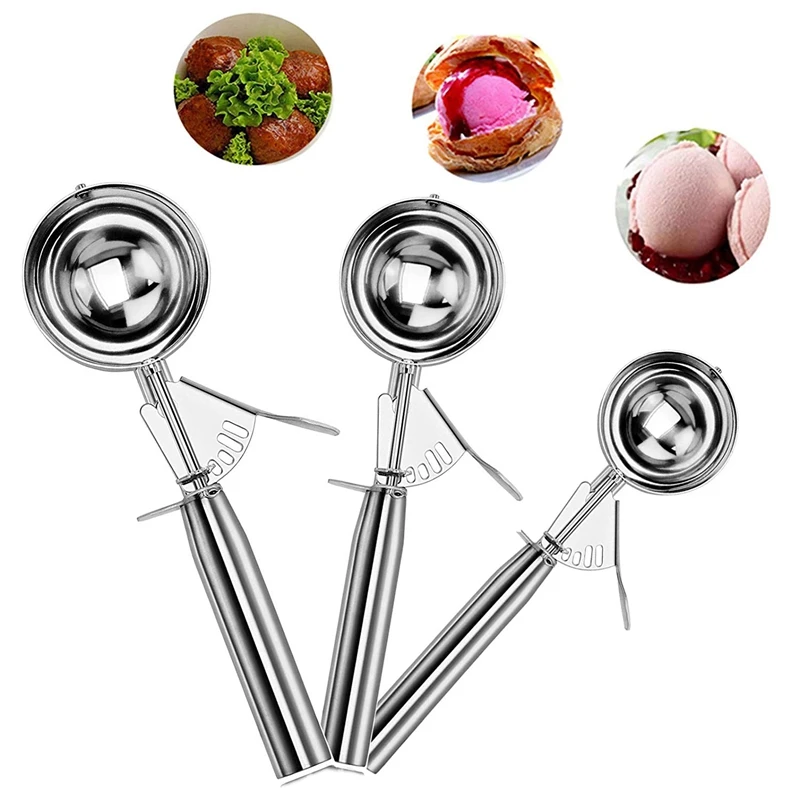 Ice Cream Scoop Trigger, Cookie Scoop Melon Baller, Portion Control Heavy Duty Premium 18/8 Stainless Steel Spoon Scooper, Gift