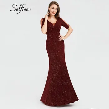 

Robe Femme Elegant Women Summer Dresses 2020 Short Sleeve Sequined V-Neck Mermaid Bodycon Maxi Dress Vestidos De Fiesta De Noche